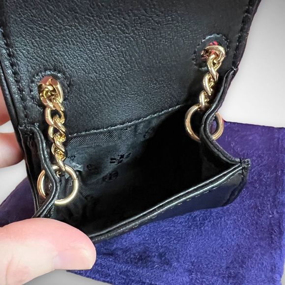 NWT Tory Burch Lil Fleming Key Fob / Bag Charm in Black Napa Leather $115 - Picture 5 of 16